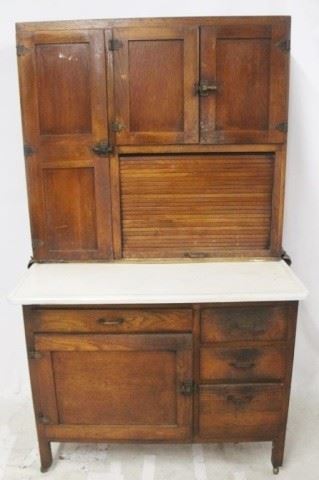 665 - Vintage Oak Hoosier Cabinet 66 1/2 x 40 x 24 With jars & flour bin
