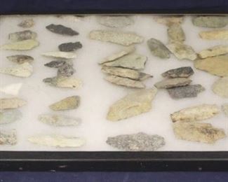 775 - Display Case Full of Arrowheads 43 Total 12 x 16

