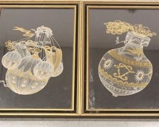 782 - Pair of Framed Prints 12 x 17 1/2 Sterling w/ 24K gold etching
