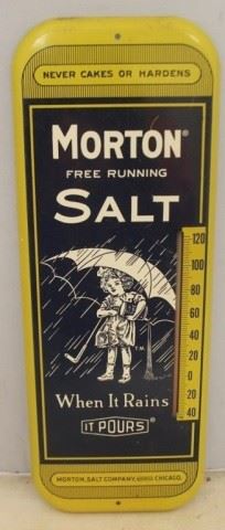 811 - Morton Salt Metal Thermometer 15 3/4 x 6
