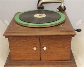 835 - Antique Hand Crank Record Player 16 1/2 x 15 1/2 x 12
