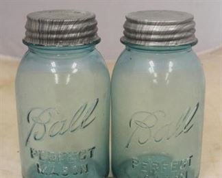 876 - Pair of Blue Ball Mason Jars 7 1/2 tall
