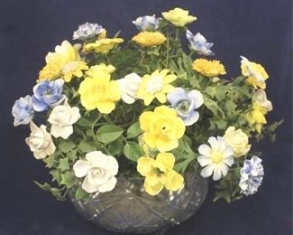 919 - Porcelain Flowers in Glass Bowl 14 x 16
