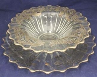 922 - Silver Overlay Glass Bowl w/ Underplate 4 1/2 x 14
