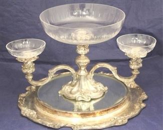 942 - 2pc. Silver Plated Fruit Bowl w/ Mirror Tray 10 1/4 x 15

