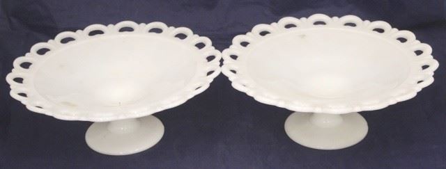 958 - Pair of Milk Glass Compotes 11 x 4 1/2
