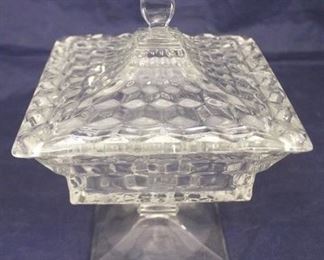 960 - Fostoria American Glass Dish w/ Lid 7 x 7 x 9
