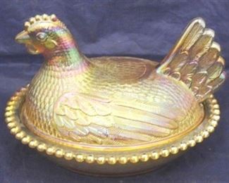 1000 - Carnival Glass Hen on Nest 7 x 6
