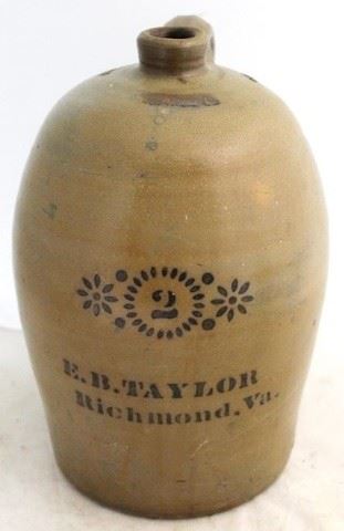 1085 - E. B. Taylor Richmond, VA stoneware jug 14" tall
