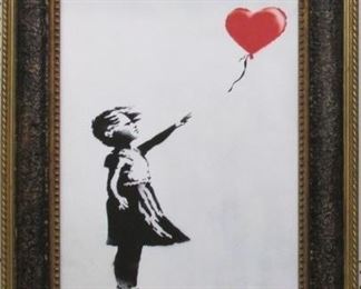 9012 - Girl w/Balloon on Canvas by Graffiti Artist Banksy 23 x 27