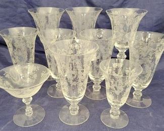 568 - Tiffin Cherokee Rose Stemware, 10 pcs