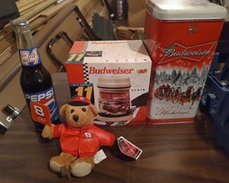 Budweiser collectibles, Dale Earnhardt Jr teddy & Jeff Gordon Pepsi bottle 