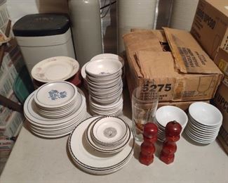 Dinnerware dishes - plates, bowls, salt pepper shaker 