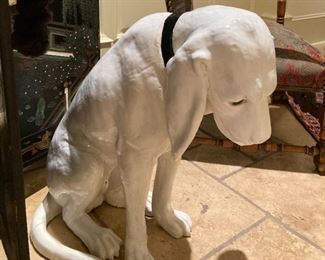 Large entryway porcelain hound dog with decorative collar