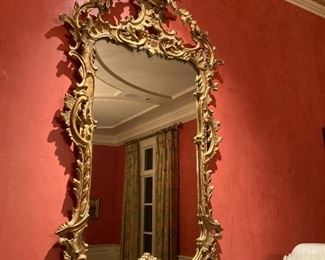 Elaborate antique Rococo style, gold gilt mirror, 60Hx30W