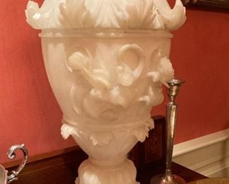 Antique alabaster candle holder/vase, 2 pc, 24"H  