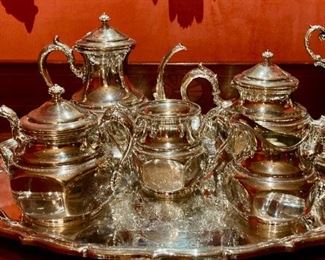 Vintage silver plate Service Set includes footed platter, 'English Flutes' by Webster Wilcox