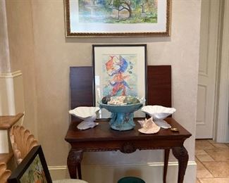 ANTIQUE ENGLISH CARD TABLE WITH CABRIOLE LEGS AND CLAW AND BALL FEET, ART AND DECOR