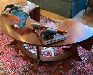 VINTAGE CAMPAIGN STYLE DEMI LUNE SHAPE COFFEE TABLE
