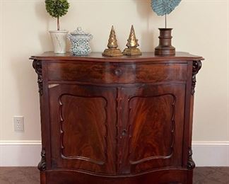 ANTIQUE MAHOGANY FLAME DESIGN FRENCH CABINET