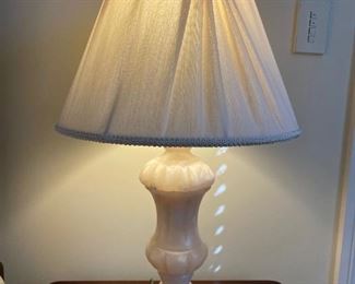 ANTIQUE MARBLE LAMP WITH SILK SHADE