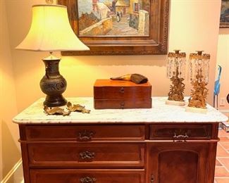 ANTIQUE CHEST FROM BRUSSELS WITH MARBLE TOP