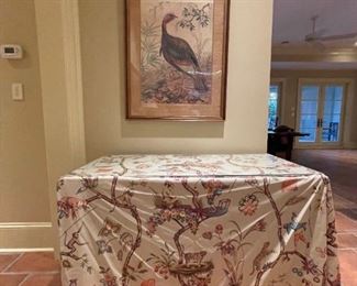 VINTAGE SCHUMACHER FABRIC OVER RECTANGLE TABLE