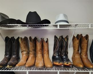 Western Boots and Hats, Boot size 9-10.