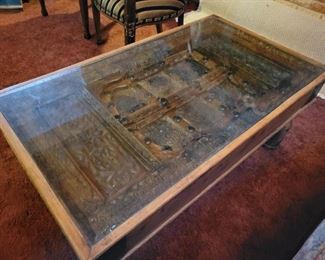 Carved glass topped Coffee Table.