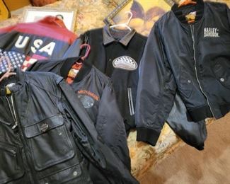 Leather Vests and Jackets by Harley Davidson and other brands.