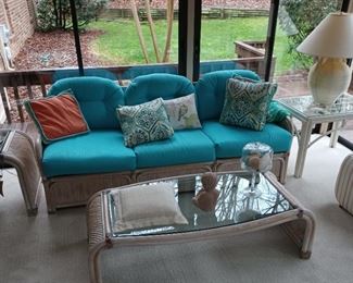 Whitewashed Bamboo/Rattan Sofa and Matching Tables