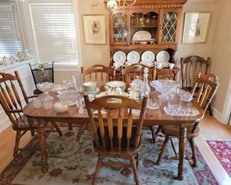 Overview of Dining Room  Pine Dining Table  w/6 Chairs and Pine Hutch