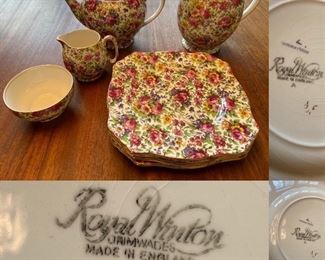 Royal Winton England Summertime Pitcher, Teapot, Creamer & Sugar Bowl, & Snack Plates