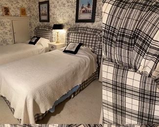 Pair Twin Beds with Black & White Upholstered Head Board
Small White Nightstand 
