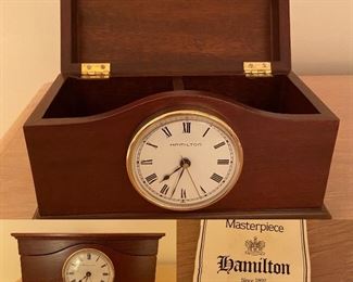 Masterpiece by Hamilton Quartz Desk Clock Jewelry Box Approximately 5”X9”X4-1/2”