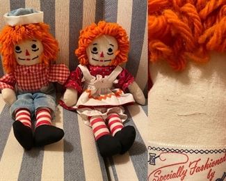 Vintage pair 12” Raggedy Ann & Andy Dolls Specially Fashioned by Barbara 