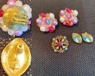 Gold Toned Vintage Blue Stone Pierced Monet Earrings 
Vintage Germany Clip Earrings 
Vintage Brooch