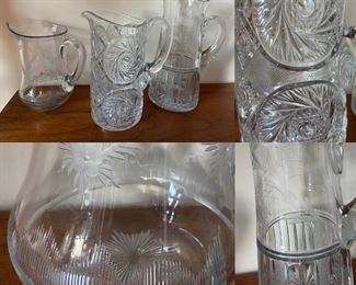 Antique Cut & Pressed Crystal Pitchers
Center Pitcher is American Brilliant lead crystal Hob Star Diamond 