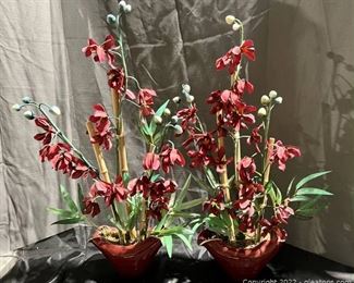 Pair of Orchids Floral Arrangement in Planters