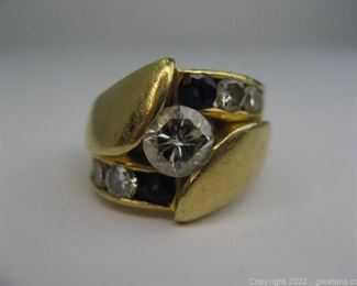 Appraised 18kt Yellow Gold Diamond and Sapphire Ring