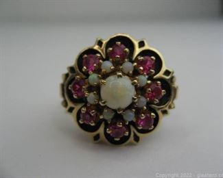 Stunning Opal and Ruby Ring in 10kt Yellow Gold