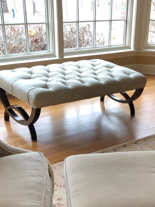 Leather tufted ottoman