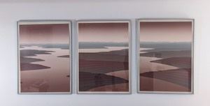 “Mesa Burgundy” Framed Contemporary Prints by Scott Nellis. Signed and numbered pieces each measure 25” x 34”.