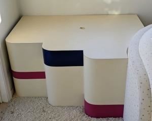 Curved and Wavy Vintage Accent Table. Fits perfectly with the curved sofa! Measures 52” wide, 42” deep and 24” high.