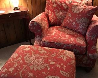 Overstuffed chair and ottoman