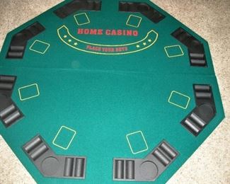 Table top poker mat.  Comes with fitted, zippered carry case for storage.