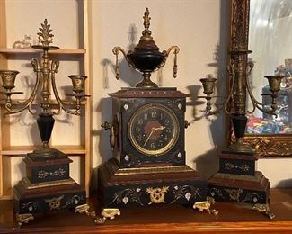 Antique J.E. Caldwell & Co Clock and candle candle stands Set (Nice)