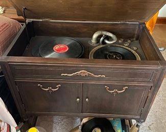 Full of 78s and records - Victrola Cabinet Phonograph Record Player