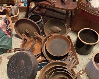 lots of cast iron pans name brand ones and unmarked most numbered - all vintage  