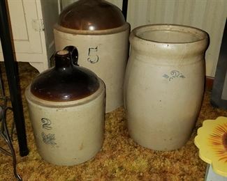 2 & 5 gallon crockery jugs & 3 gallon churn - no top